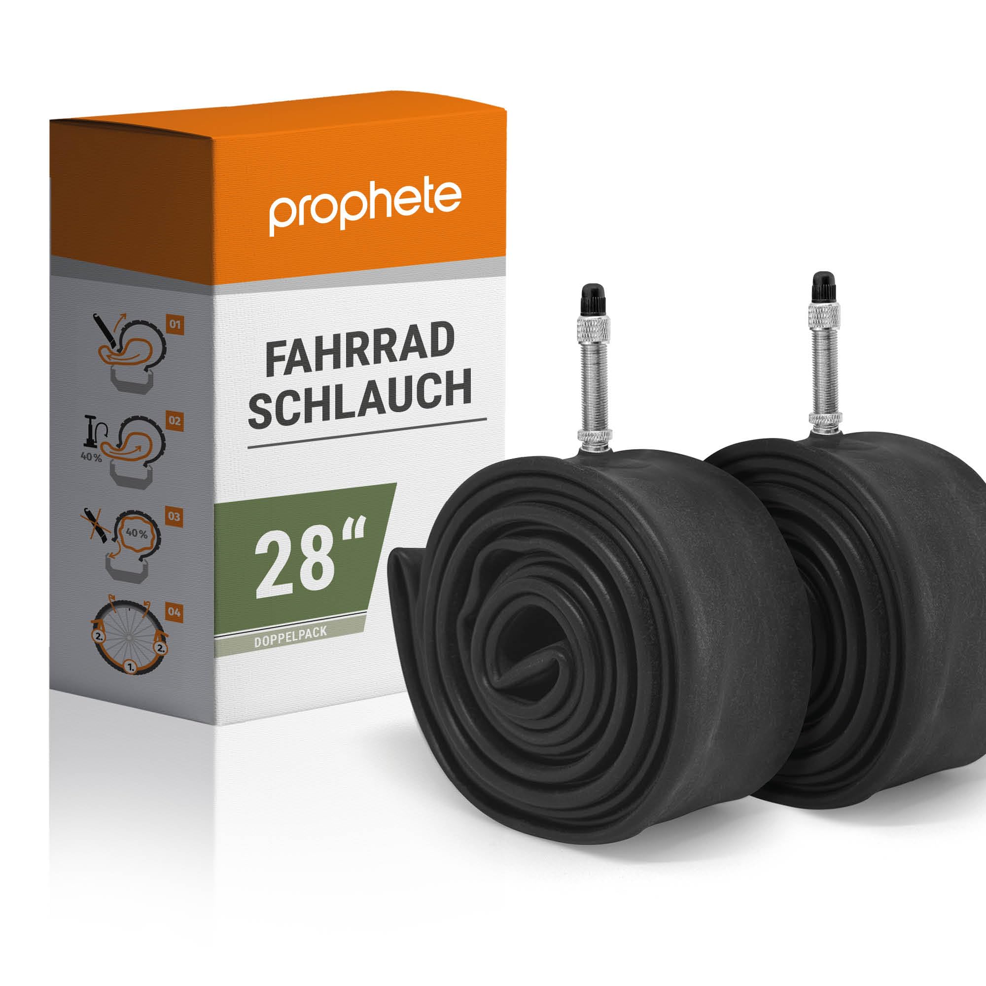 Prophete Bicycle Inner Tube for 28 Inch Wheels, 28 x 1.75 x 2 (47-622), Dunlop Valve, Pack of 2 in PE Packaging, Colour: Black
