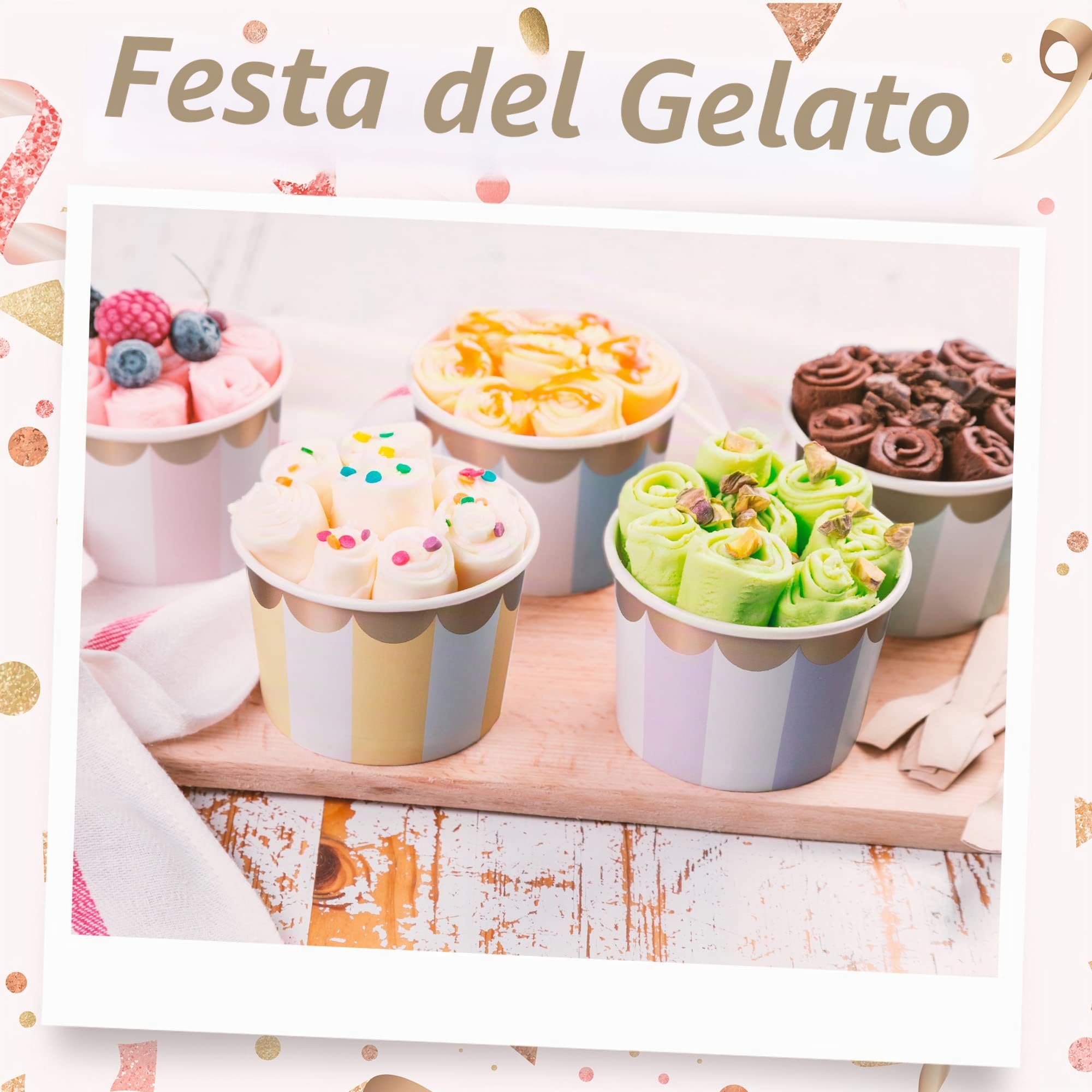 Bicchieri di carta per gelato – 50 ciotole da dessert usa e getta da 255,1 g per cibi caldi o freddi, forniture per feste da 255 ml, tazze per gelato, yogurt congelato, zuppe, 5 colori pastello a