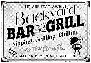 SCAZOMV Backyard Bar & Grill Metal Sign - Indoor/Outdoor Patio Signs For Backyard - Funny Signs For Home Barbecue And Grill Decor, Bar Signs For Home Bar, Backyard Bar Patio Accessories