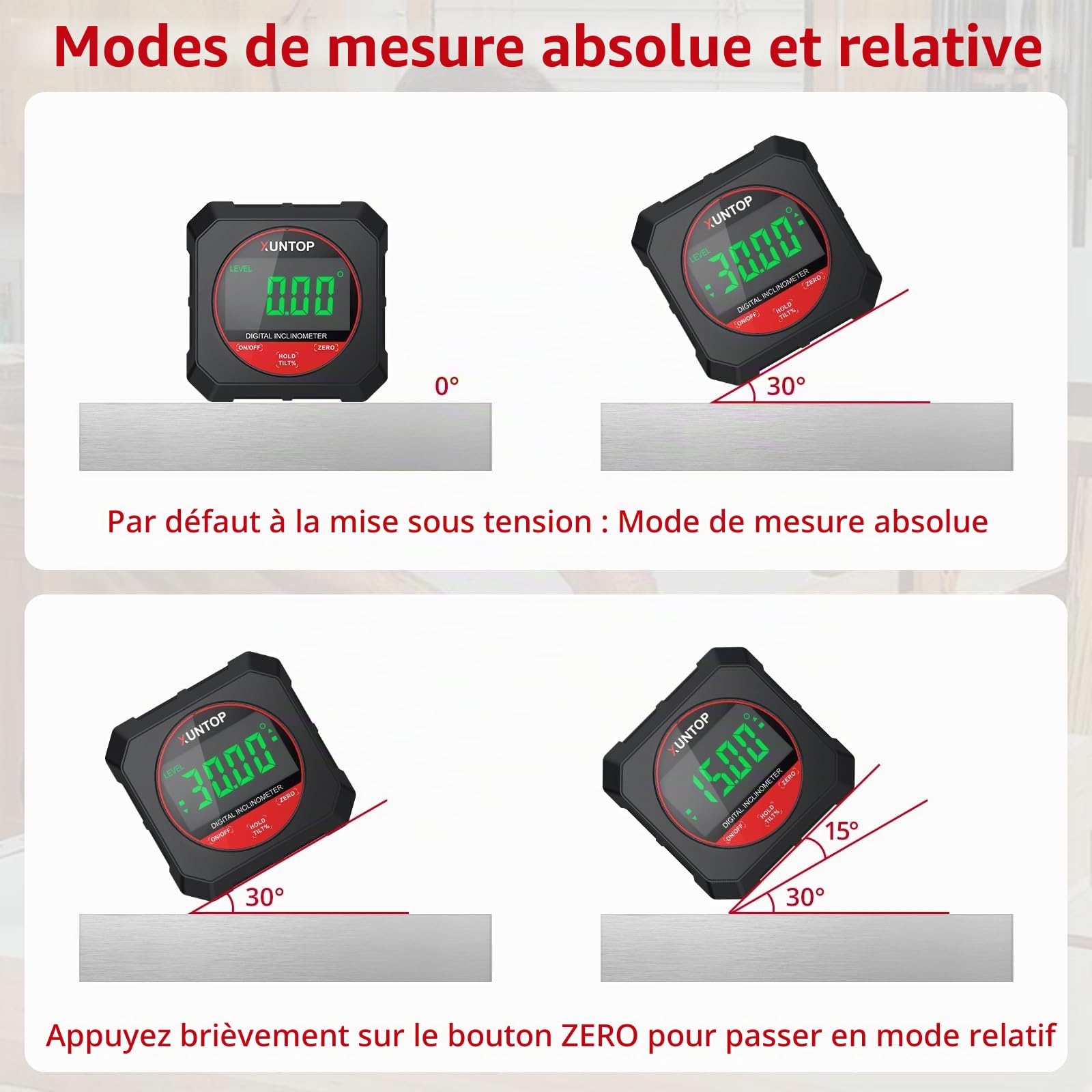 XUNTOP Inclinomètre Numérique Tactile LCD - Niveau Digital Magnétique Haute Précision 0.05° avec Écran Sensible au Toucher, Fonction ZERO et Mesure Relative, pour Menuiserie, Bricolage, Construction