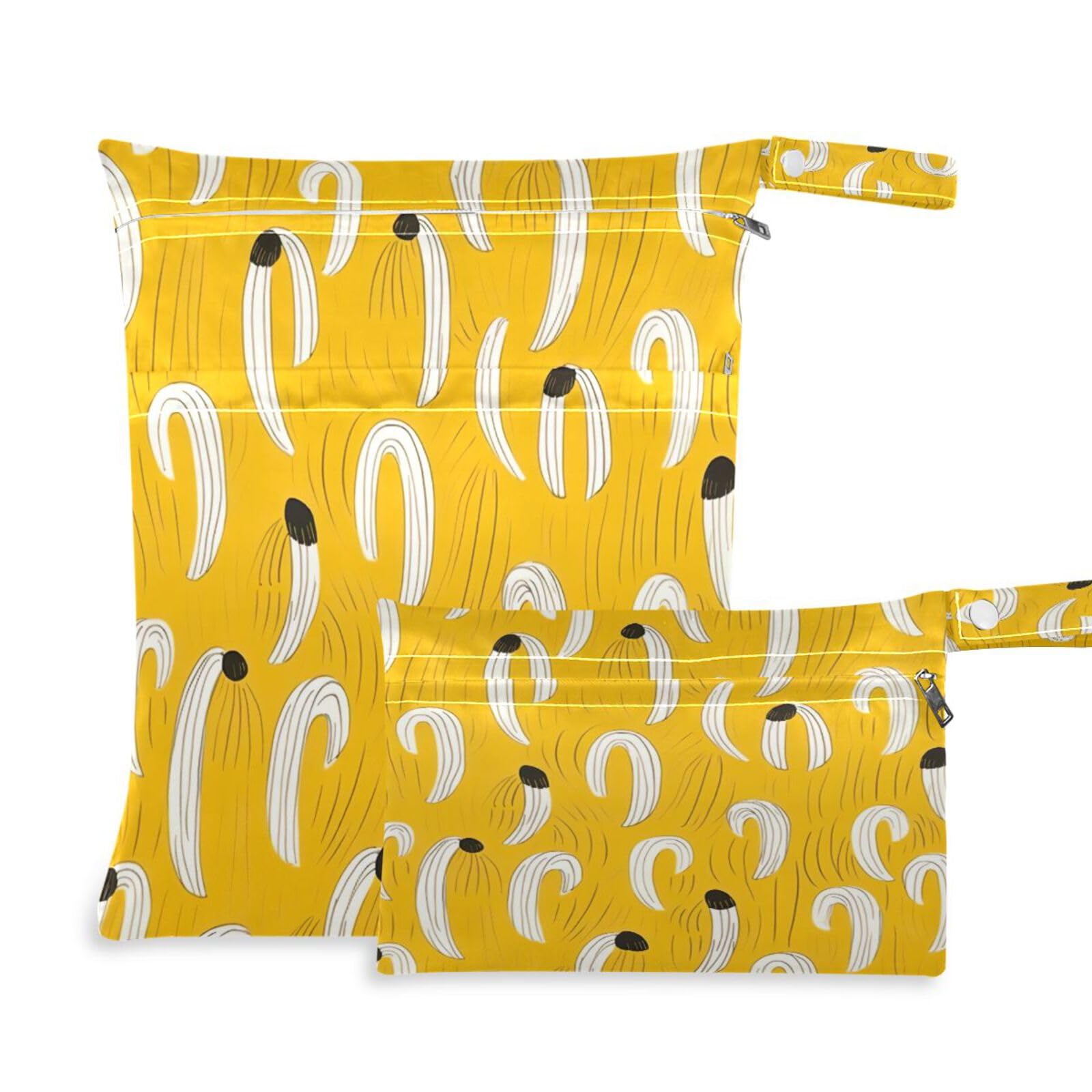 ATTX Yellow Bananas Wet Dry Bags 2-Pack - Reusable Cloth Diaper Storage for Travel, Beach & Gym | Multi-Use Waterproof Bags for Swimsuits, Baby Clothes, Sports Gear#361