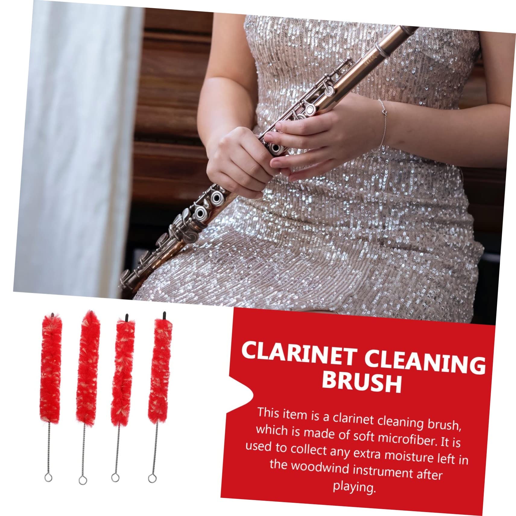 QUMIIRITY Convenient Clarinet Brush 4 Pack Ideal for Quick and Clarinet Cleaning Storage Ring Included Random Color