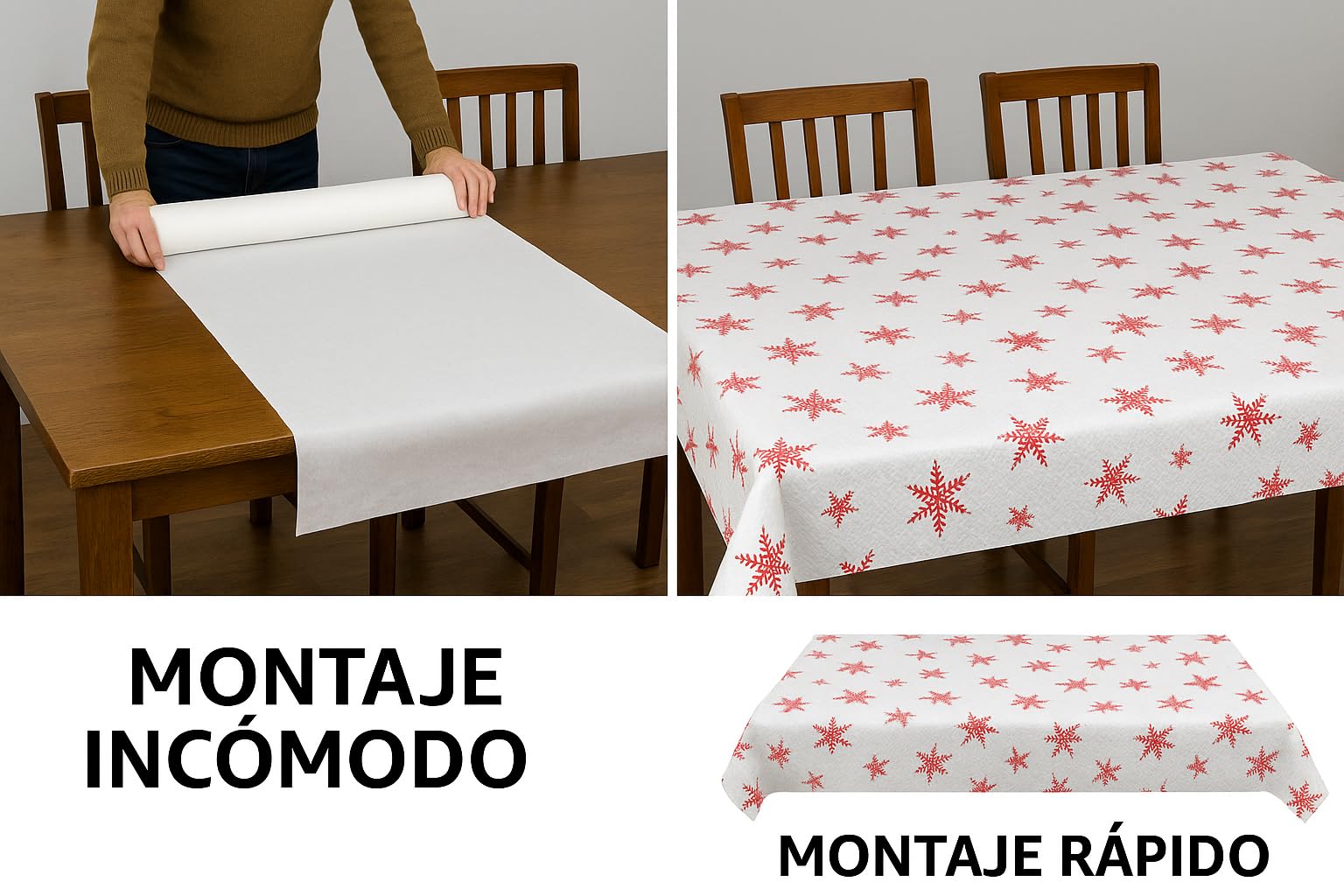 Mantel de Papel Navidad 100x100 cm Plegado 1/8 | Diseño Estrellas Rojas | Paquete 50 uds - 250 uds | Desechable, Decorativo y Compacto | Ideal Hostelería, Fiestas y Eventos. (250, copos rojos)