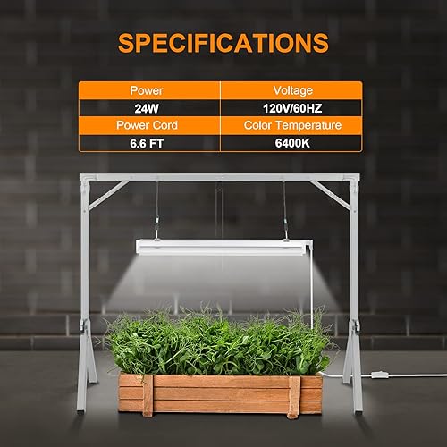 Miniatura 3 de iPower Sistema fluorescente T5 de luz de crecimiento con soporte plegable para inicio de semillas de plantas, 24W, 2 pies 1