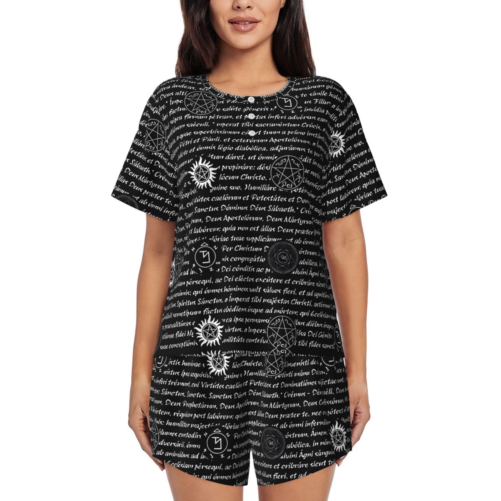 Gaxfjru Women's Black Supernatural Inspiration Summer Pajamas For – Casual & Cute Sleepwear Sets For All Occasions,Postpartum Clothes. Loungewear