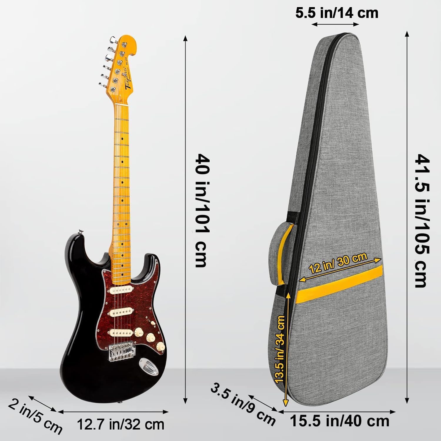 LETSROCK 39 40 Zoll E-Gitarren-Gigbag, E-Gitarrenkoffer mit 12 mm wasserdichter, Dicker Polsterung mit Tragegriff, Tasche und Halsriemen E-Gitarrentasche