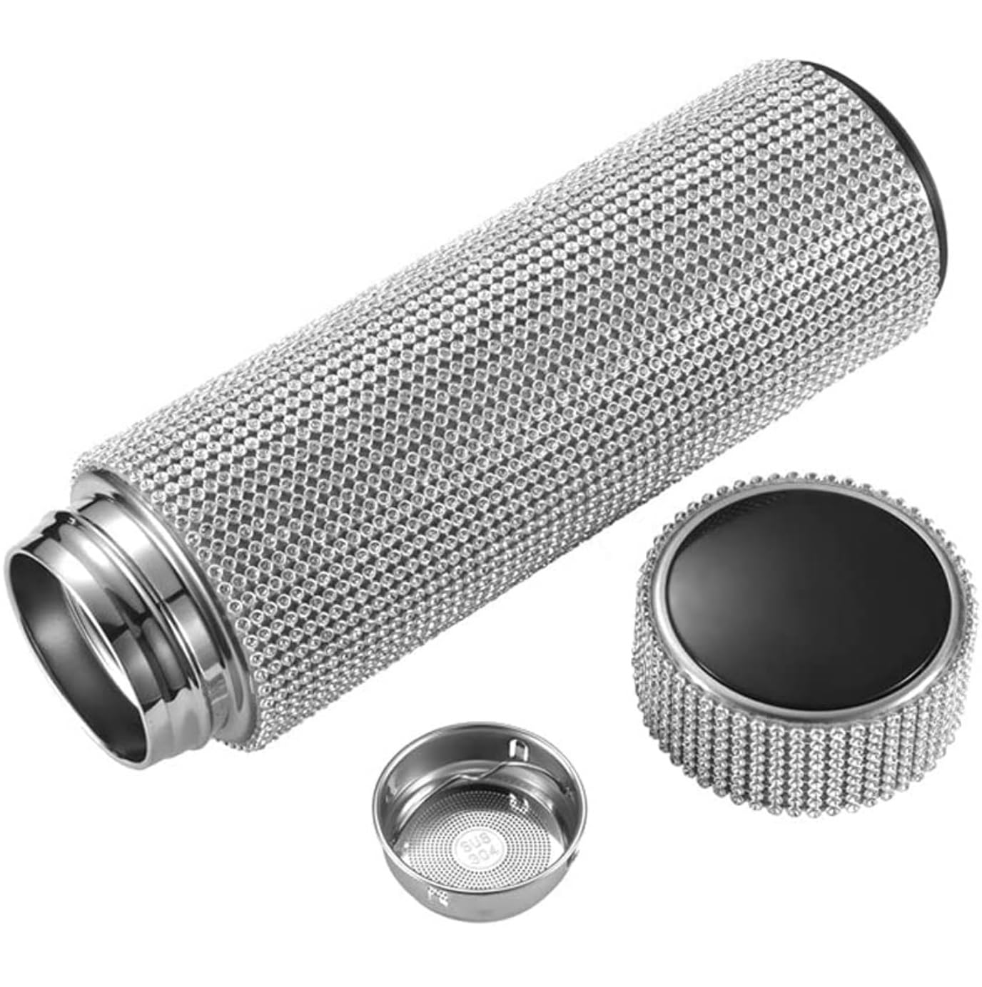 Butelka,Szczelna Smart Diamond Thermos Cup Dotykowy Wyświetlacz Temperatury Termos Ze Stali Nierdzewnej Napoje(Blue,Silver)