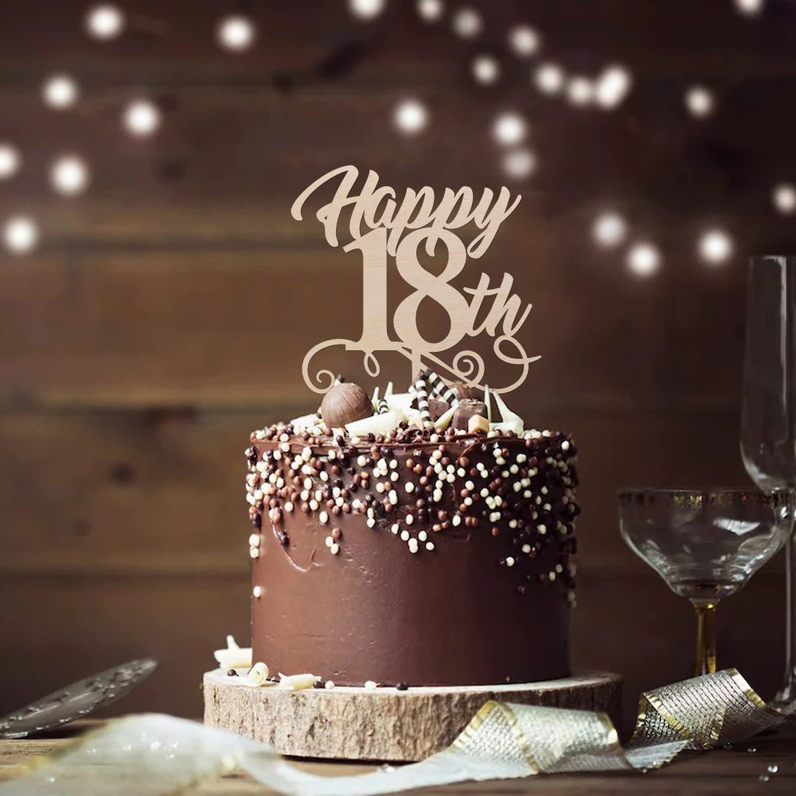 Happy 18th Birthday Cake Topper – Wooden Decoration For Cakes, Photo Booths, Party Decor, Rustic & Elegant Style - View #9