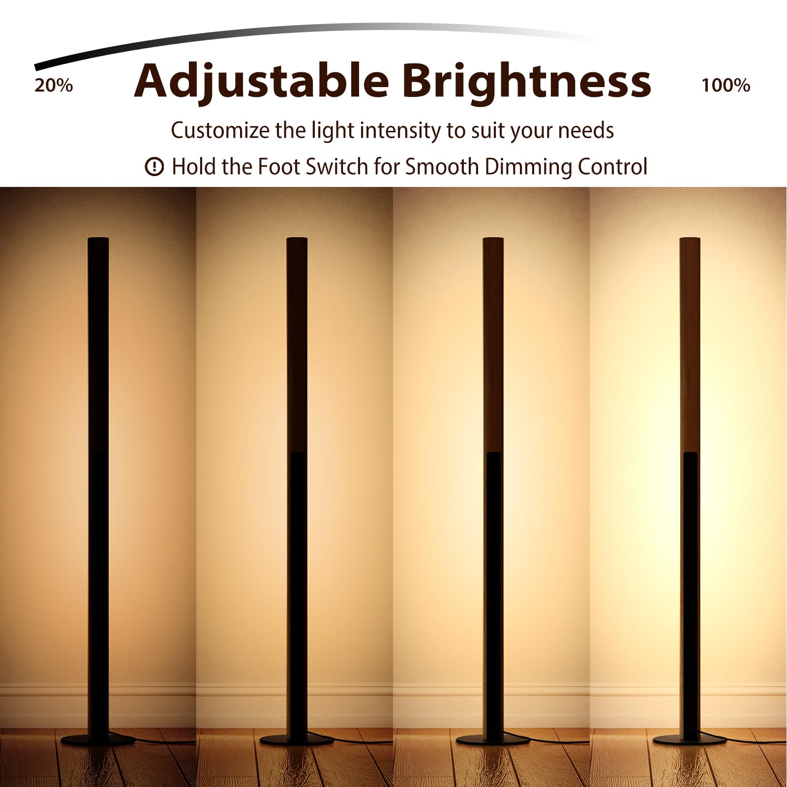 HOMASIS Lampada da Terra Alta 122 cm con 3 Colori e Luminosità Regolabile, Piantana LED in Bambù, Lampada da Lettura Dimmerabile con Interruttore a Pedale per Soggiorno, Camera da Letto e Ufficio