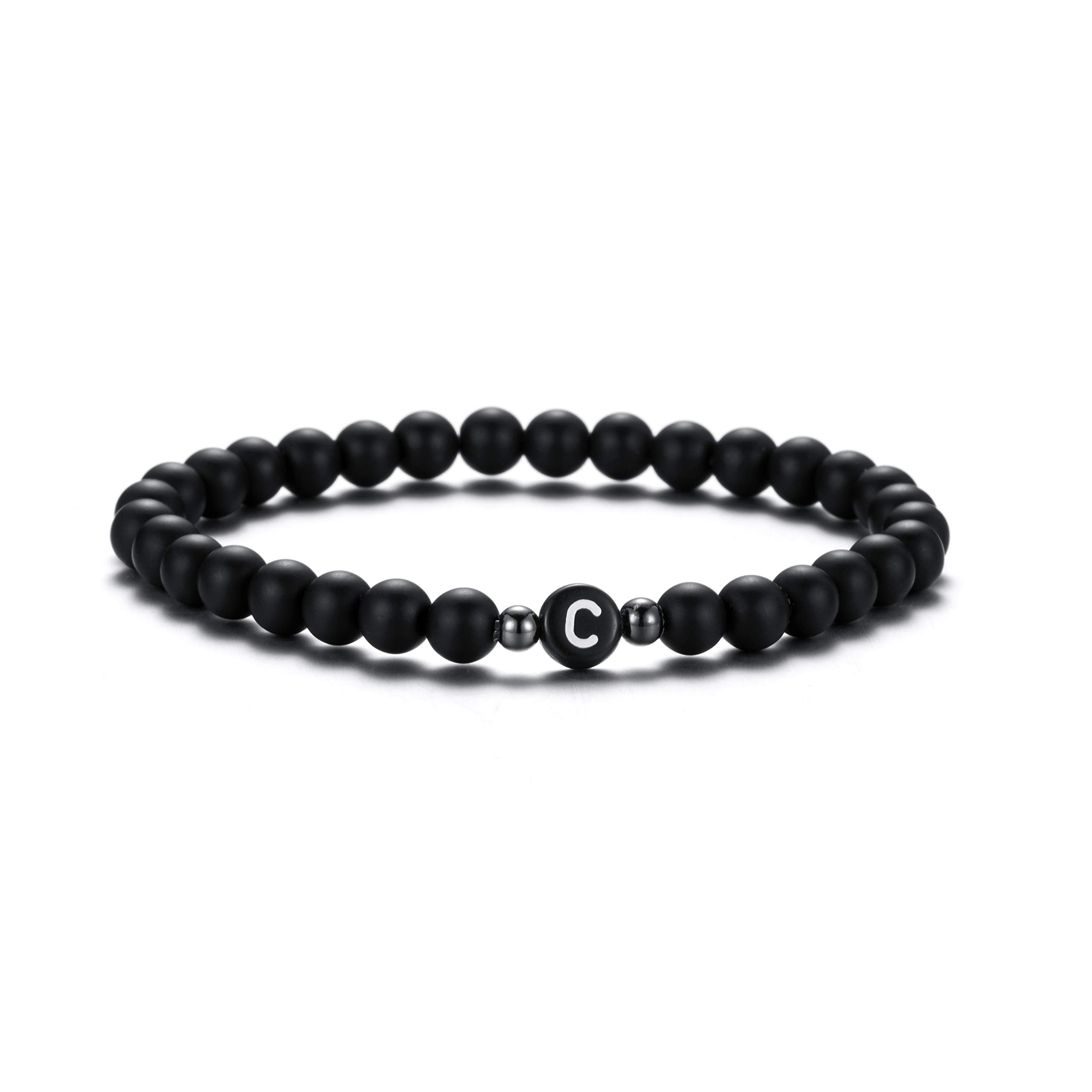 XIA YAN 6mm Black Onyx and White Howlite Handmade Letter Beads Bracelets for Women Men Initial Bracelets Gifts for Women (Couples Bracelets,Friendship