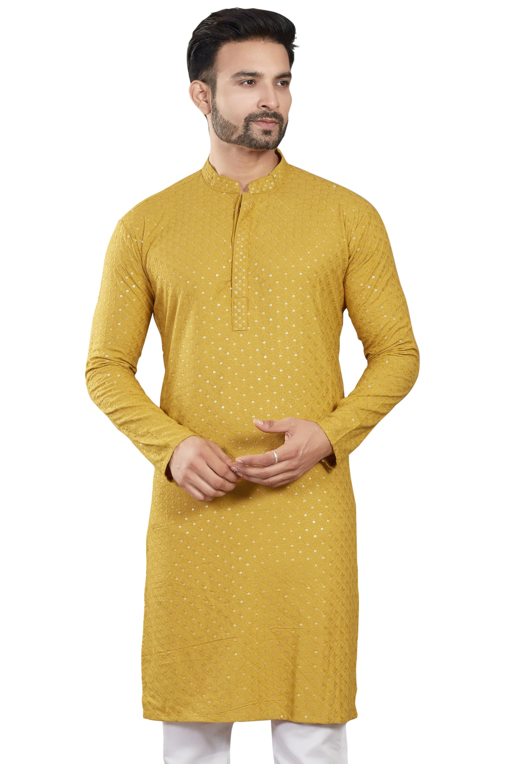 divisive Men's Cotton Blend Embroidered Regular Fit Only Kurta-picture-10