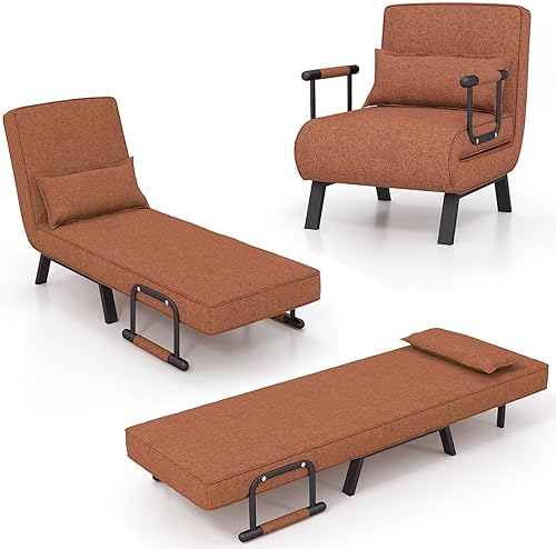 POWERSTONE Silla convertible para cama 4 en 1, silla de lectura para sala de estar con almohada, brazo y respaldo ajustable de 5 posiciones, sofá