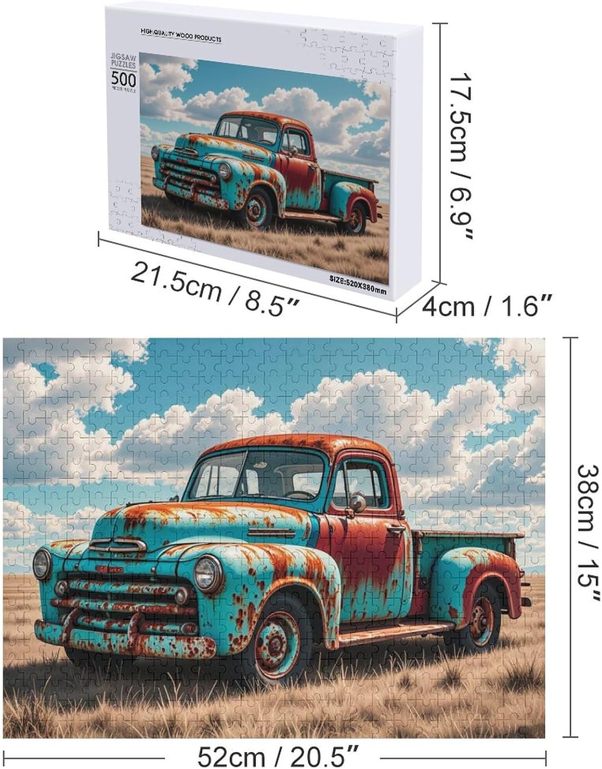 500-Piece Wooden Jigsaw Puzzles - Vintage Old Truck Car，Classic Retro Vehicle Scene，Nostalgic Automotive Puzzle for Car Enthusiasts and Collectors