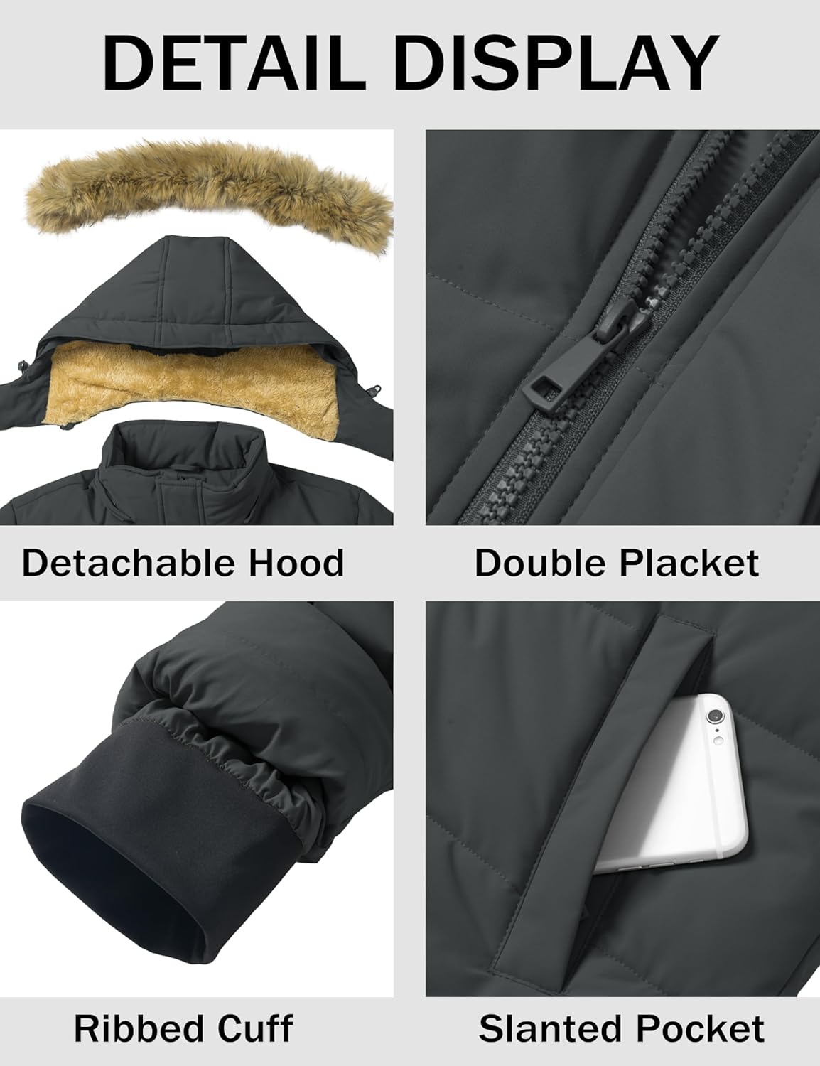 MAGCOMSEN Men's Winter Jacket Water Repellent Windproof Warm Thicken Fleece Lined Coat Warm Thicken Winter Parka Jacket - Image 6