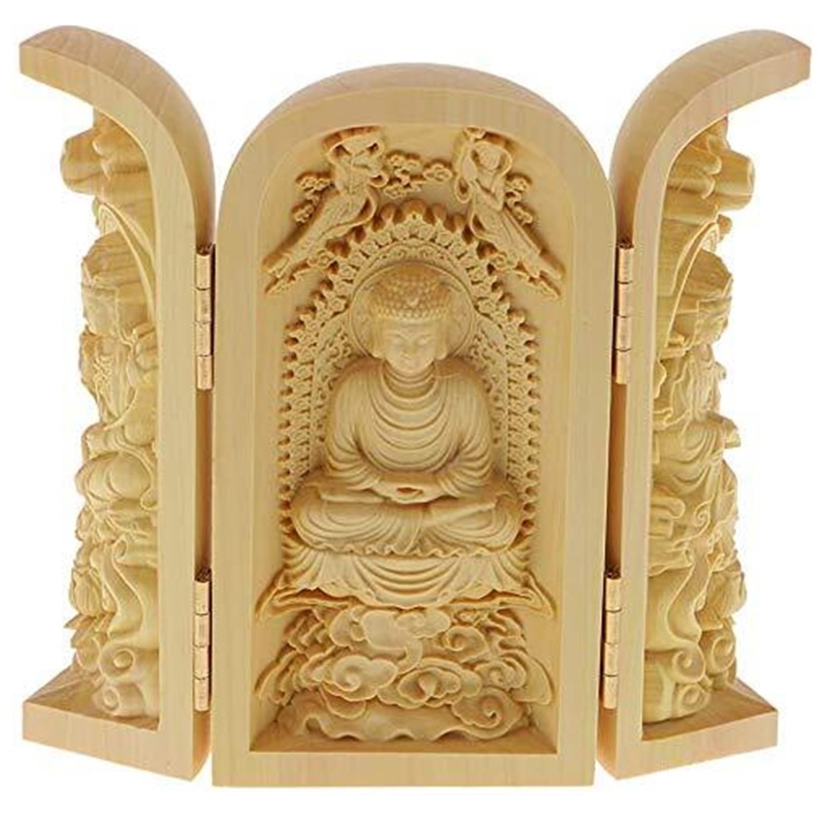 Decoración para el hogar Estatua de Buda, Budismo, Madera boj, Caja 3 Dioses for Adorno jardín Exterior Regalos para recién Casados