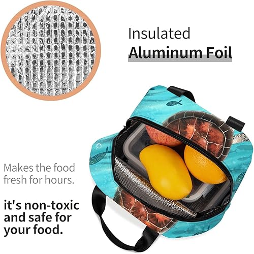 Miniatura 5 de VOOHDDY Bolsa de almuerzo con aislamiento térmico de tortuga marina para hombres y mujeres, contenedor reutilizable, impermeable, portátil