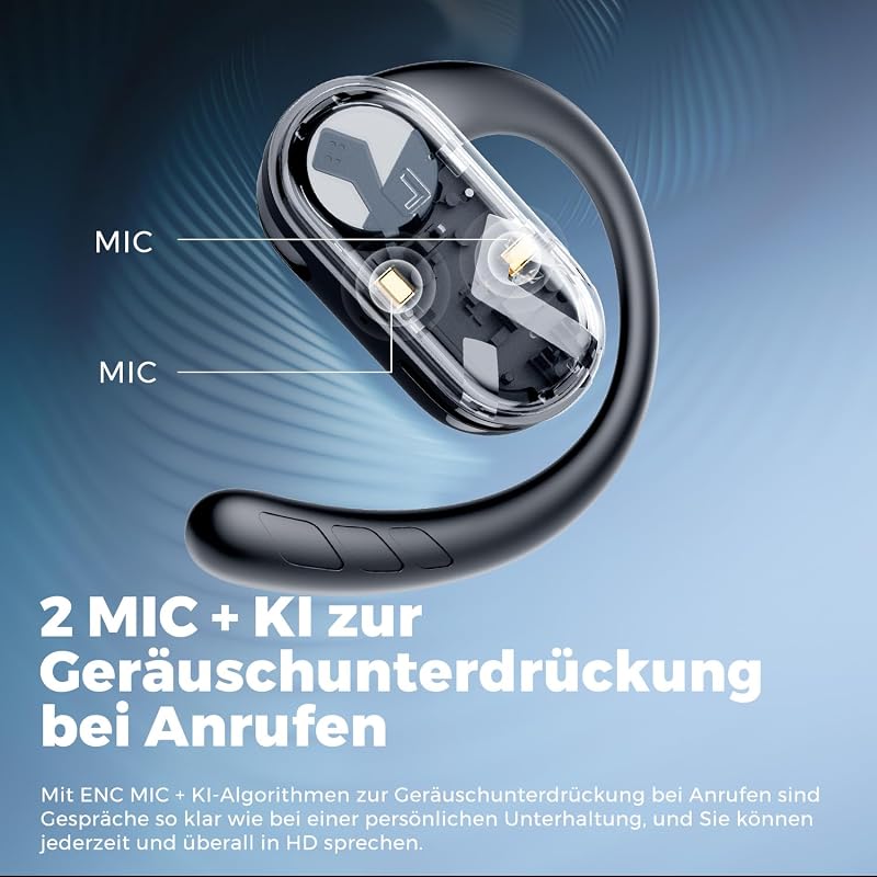 SoundPEATS Breezy Nyitott Fülű Bluetooth Fejhallgató 90° Állítható Füllel, 12mm Dupla Hangszóró, 40 Órás Üzemidő, AI Zajszűrés
