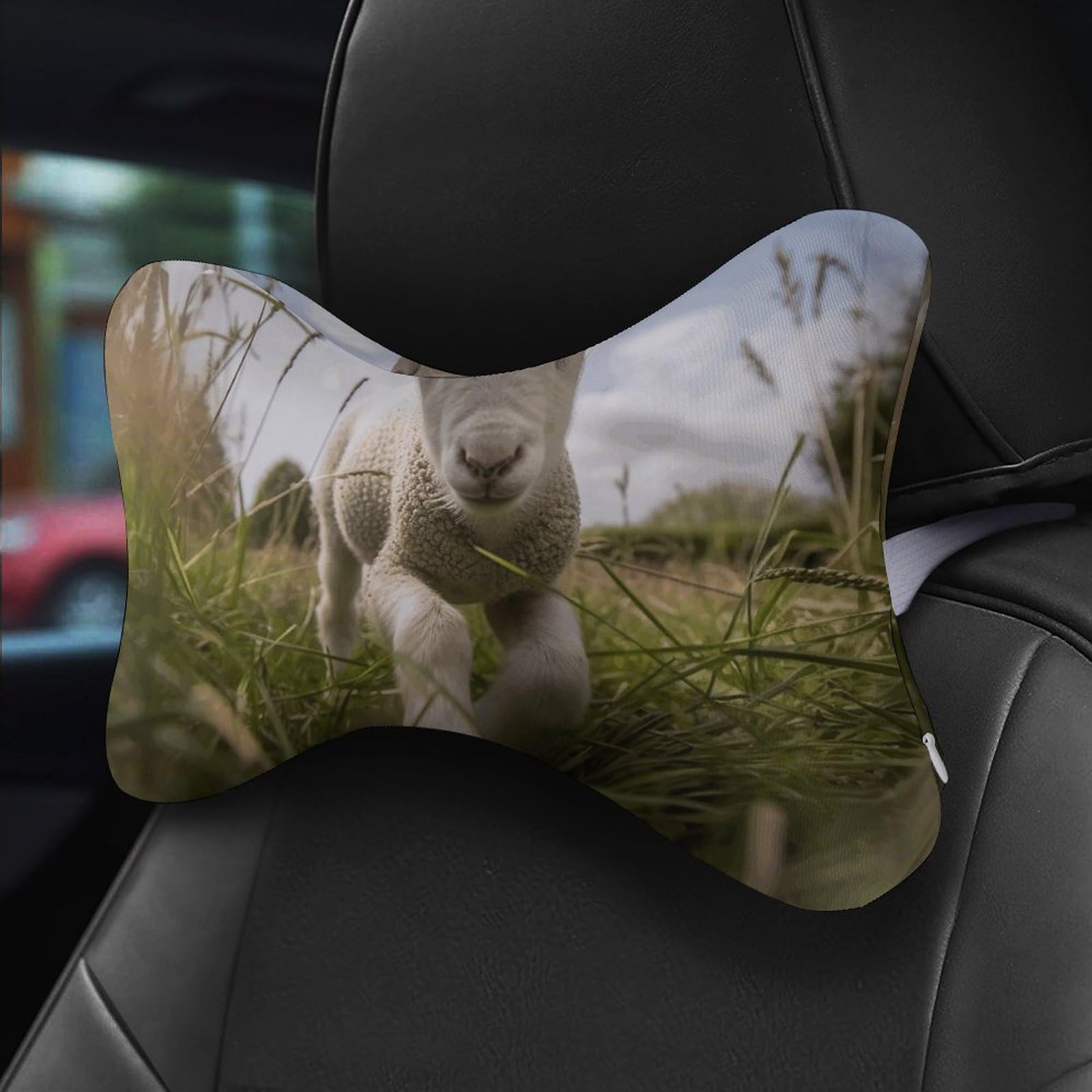 Almohada de oveja corriendo sobre hierba, núcleo de almohada de espuma viscoelástica, cojín, proporciona apoyo para el cuello, almohadas de coche para viajes y oficinas en casa.