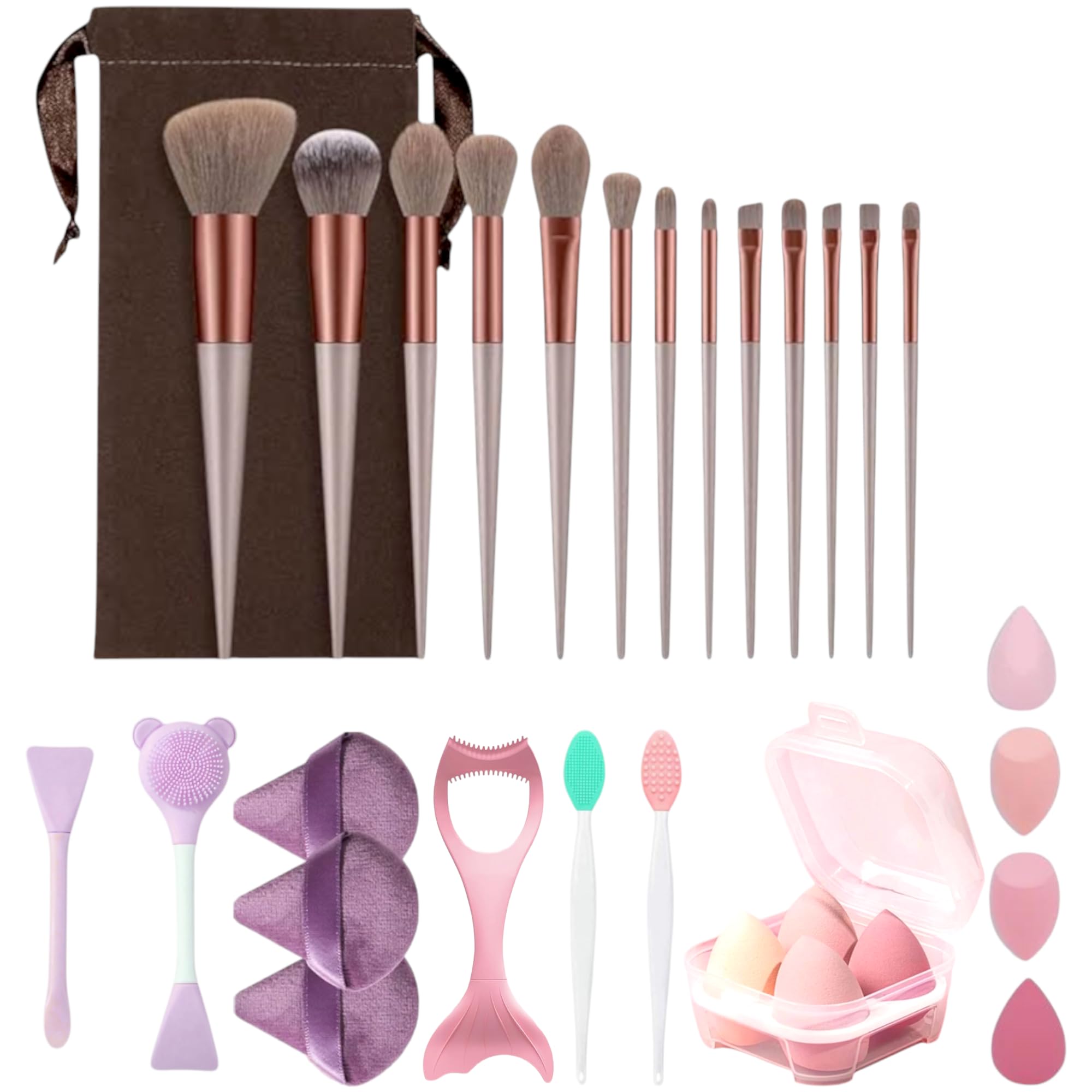 LAVENUST 24-Piece Professional Makeup Brush Set – Premium Foundation, Eyeshadow & Blending Brushes for Flawless Makeup Application (Brown)-image-30