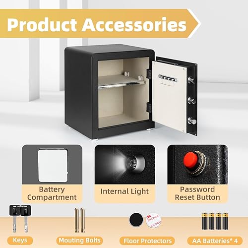 Miniatura 8 de Caja fuerte con teclado digital electrónico, caja fuerte de seguridad para el hogar de 1.9 pies cúbicos con sistema de alarma doble, luz LED,