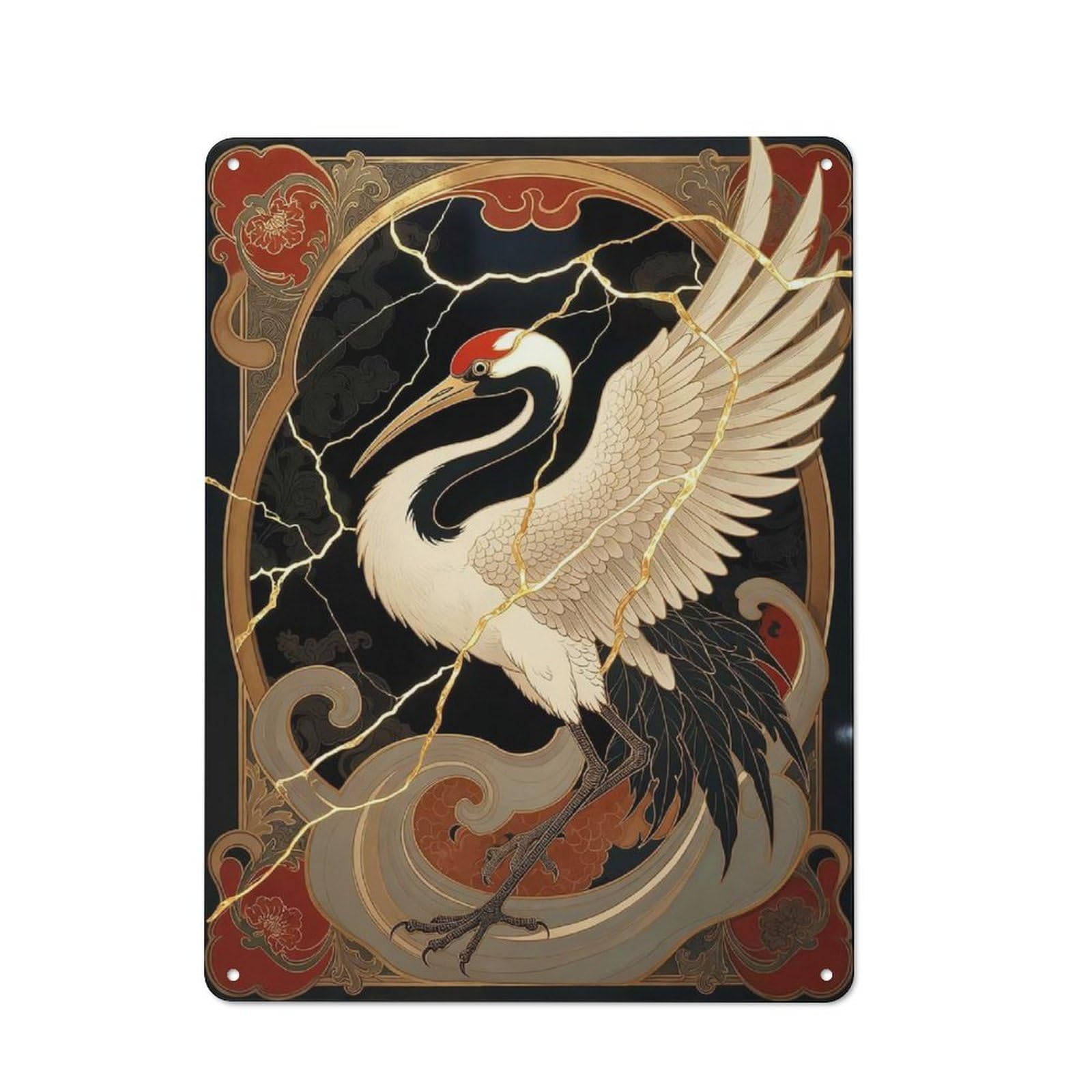 For Living Room Or Hallway, Kintsugi Crane Retro Metal Plaque 40x30cm, for A Newly Furnished Living Room And Hallway