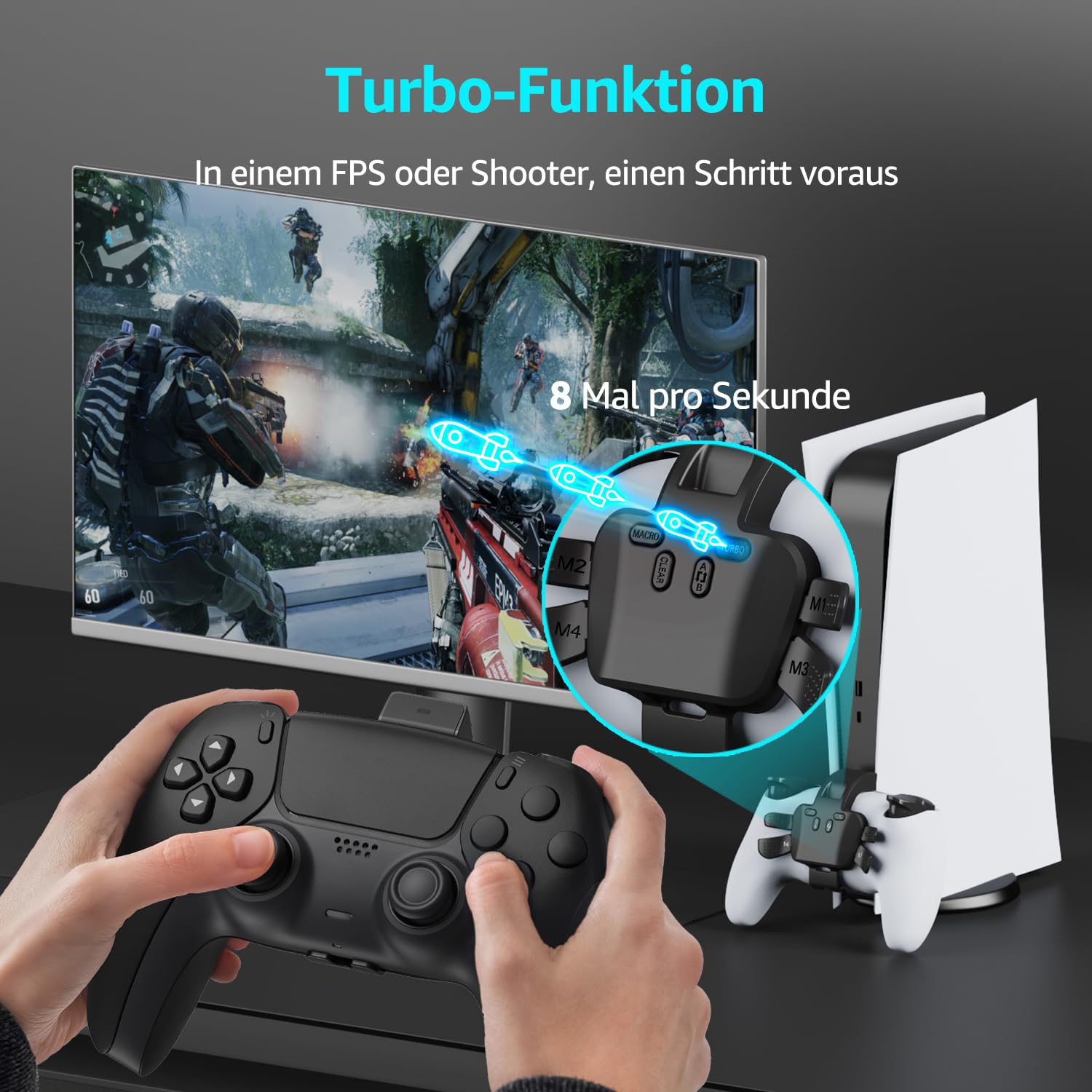IWGAME Paddles-Zubehör für PS-5 Controller, 4 programmierbare Rückseitentasten mit Remap/Combo/Turbo/Tastenvertauschungsfunktion, Verkabelt Plug & Play, Kompatibel mit PS-5/PC/Mac(2,2 m USB-Kabel)
