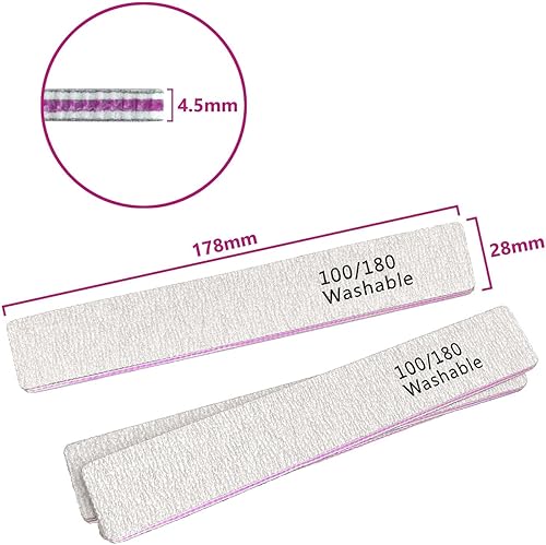 Miniatura 8 de Paquete de 24 limas de uñas, grano 100/180 de doble cara, profesional, reutilizable, lavable, lima de uñas, herramientas de manicura para uñas