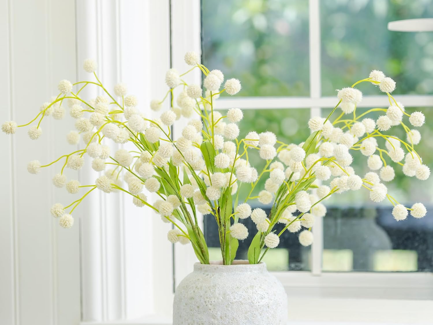 6PCS Real Touch Faux Silk Pompon Mum Artificial Flowers for Vase -28.5", White Fake Chrysanthemums Stems for DIY Bouquet Centerpieces Wedding Floral Arrangements Vase Fillers Home Decorations