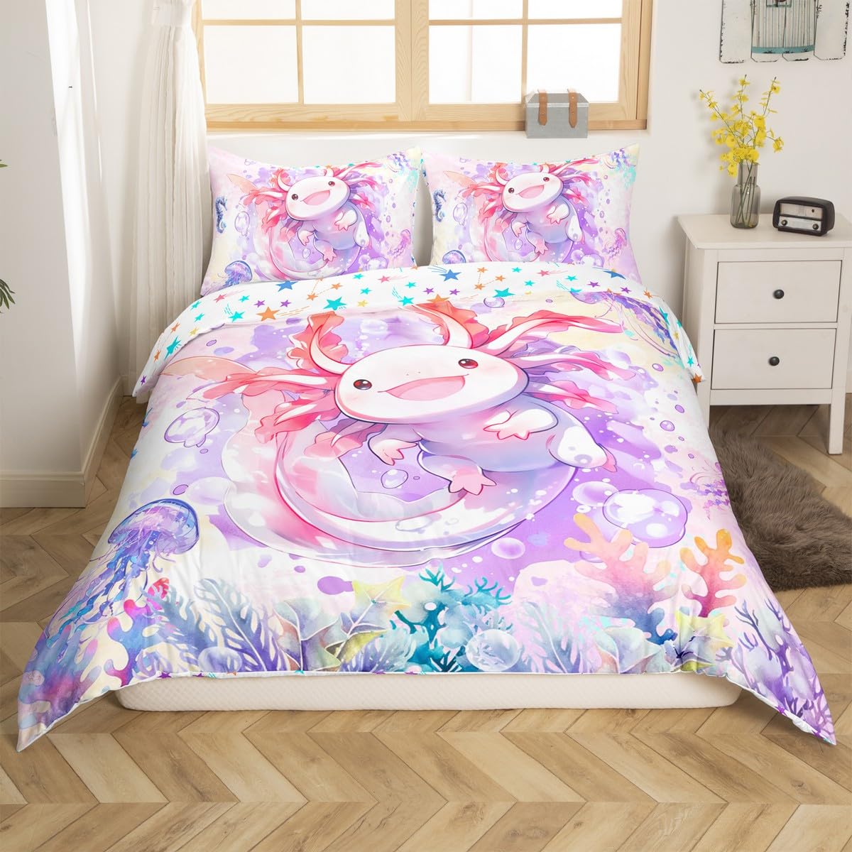 Loussiesd Boys Girls Cute Axolotl Comforter Cover Single Size - Image 2