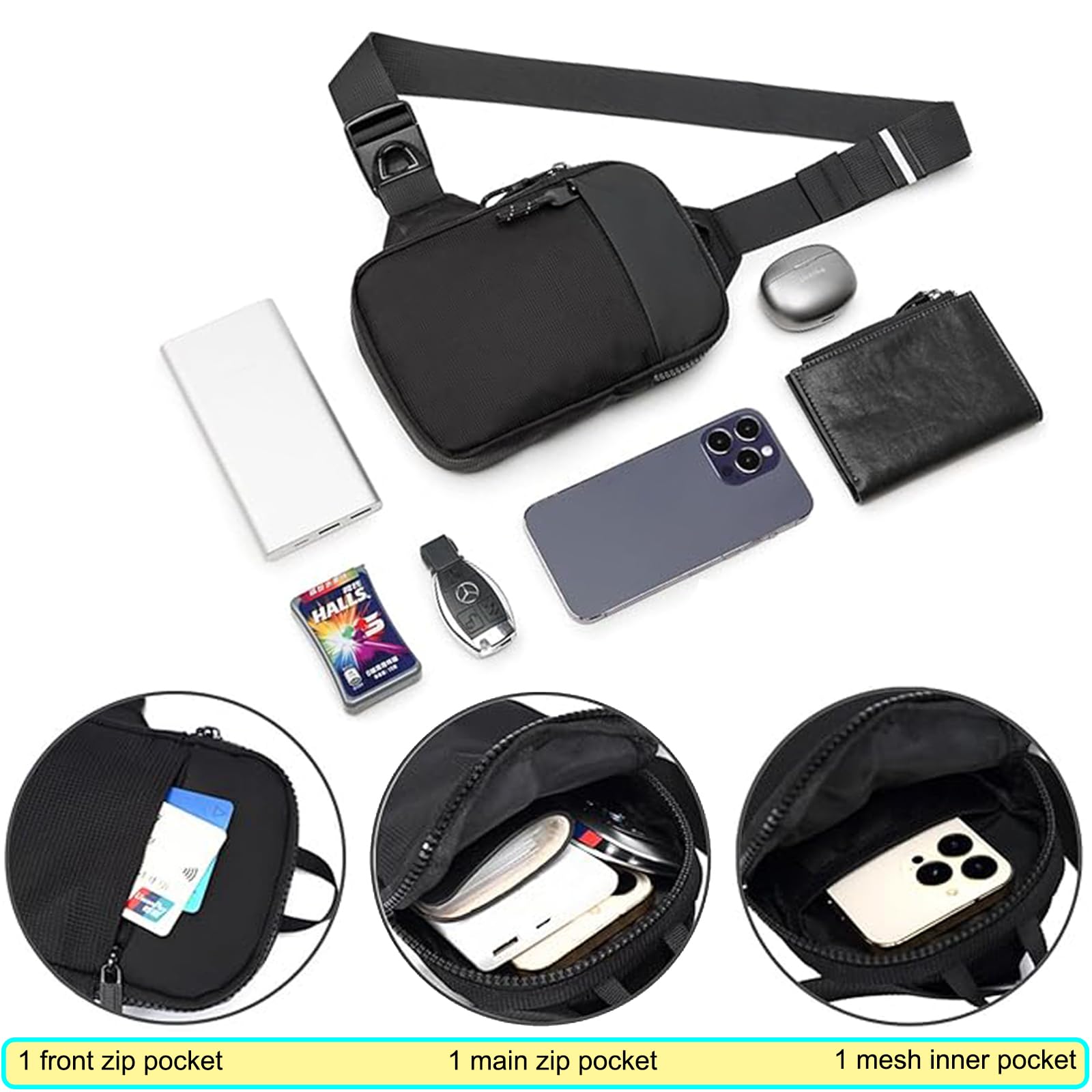 Bolsa Bandolera Hombre,Bolsa Pecho Hombre Pequeña,Mini Mochila Cruzada Hombro,Mini Impermeable Bolsa, Pecho Ligera Bandolera Mochila para Viajar,Correr,Ciclismo