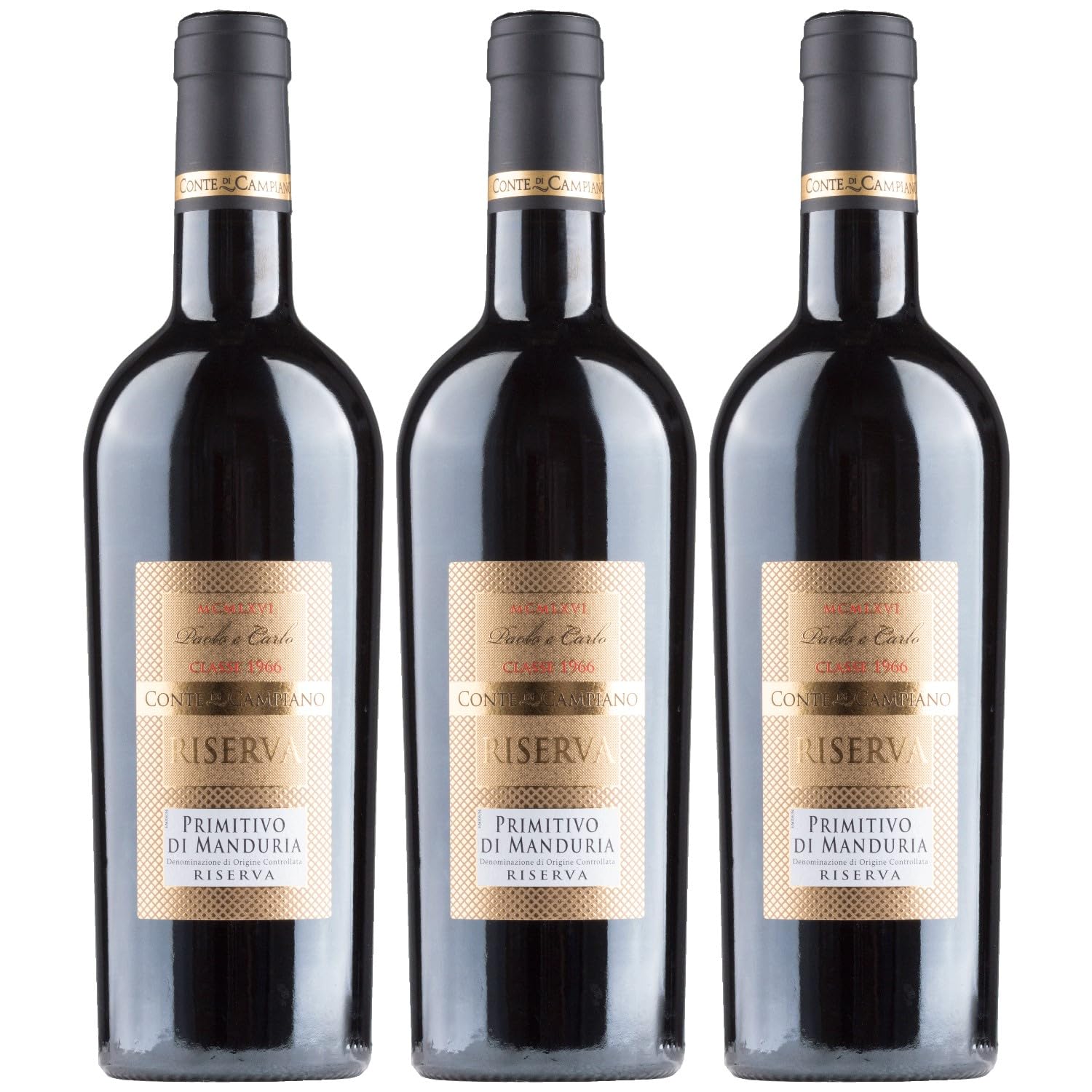 Conte di Campiano Classe 1966 Primitivo Manduria Riserva DOC Rotwein Wein halbtrocken Italien inkl. FeinWert E-Book (3 x 0,75l)