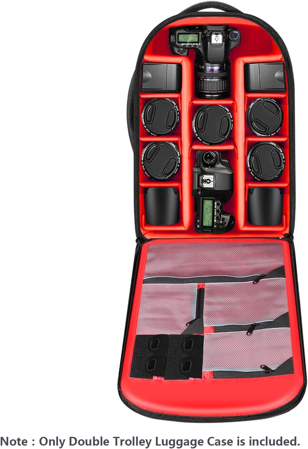 Neewer 2-in-1 Rolling Camera Bag Backpack Suitcase Style Convertible with Double Handle, Shockproof Trolley Case with Removable Padded for SLR/DSLR Cameras Tripod Lenses (Black/Red)