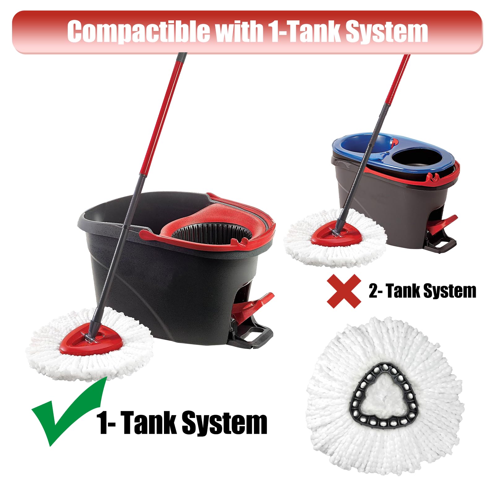 Testa di ricambio per mocio, confezione da 3 testine di ricambio compatibili con sistema Easywring 1-Tank, grande potenza pulente, microfibra, aiutante per lavori domestici, lavabile in lavatrice