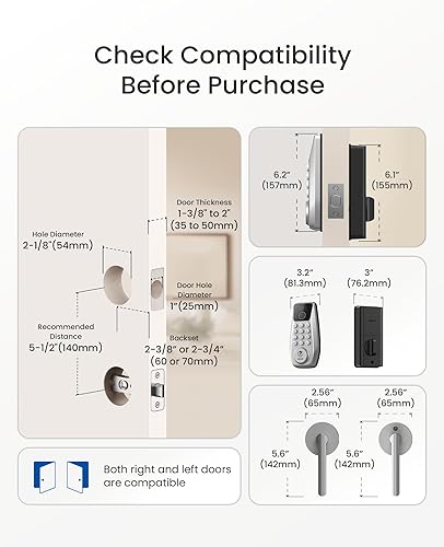Miniatura 8 de DESLOC C110 Cerraduras de puerta de entrada sin llave de huellas dactilares, cerrojo inteligente para puerta delantera con 2 manijas de palanca,