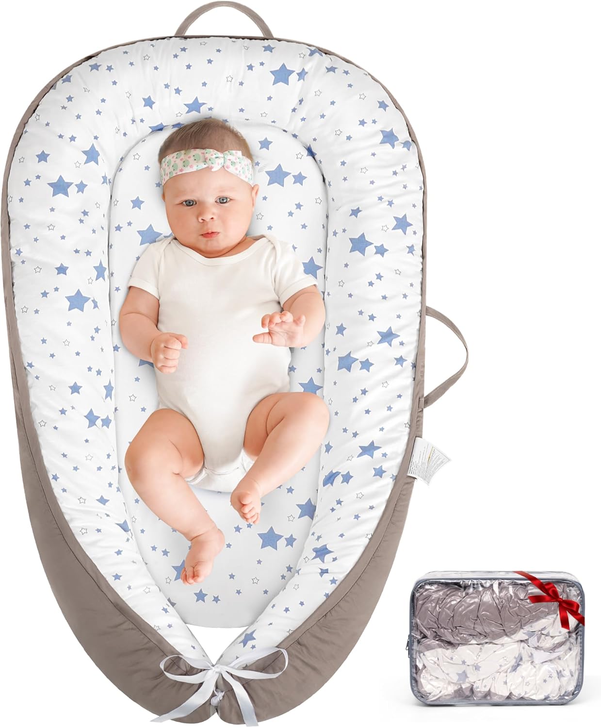 HKAI Baby Lounger  Soft Cotton Infant Floor Seat for Newborn to 24 Months, Portable Travel-Friendly Pillow for Boys & Girls