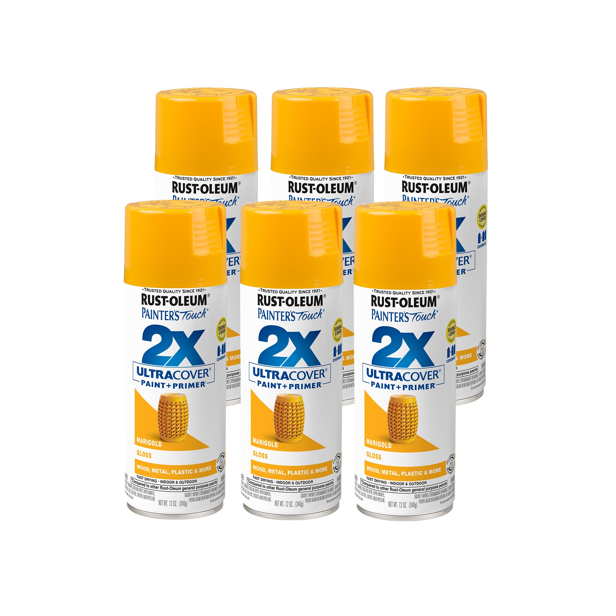 Rust-Oleum 249862 Gloss Marigold Painters Touch 2X Spray Paint, 12 oz., Aerosol Can (Pack of 6)