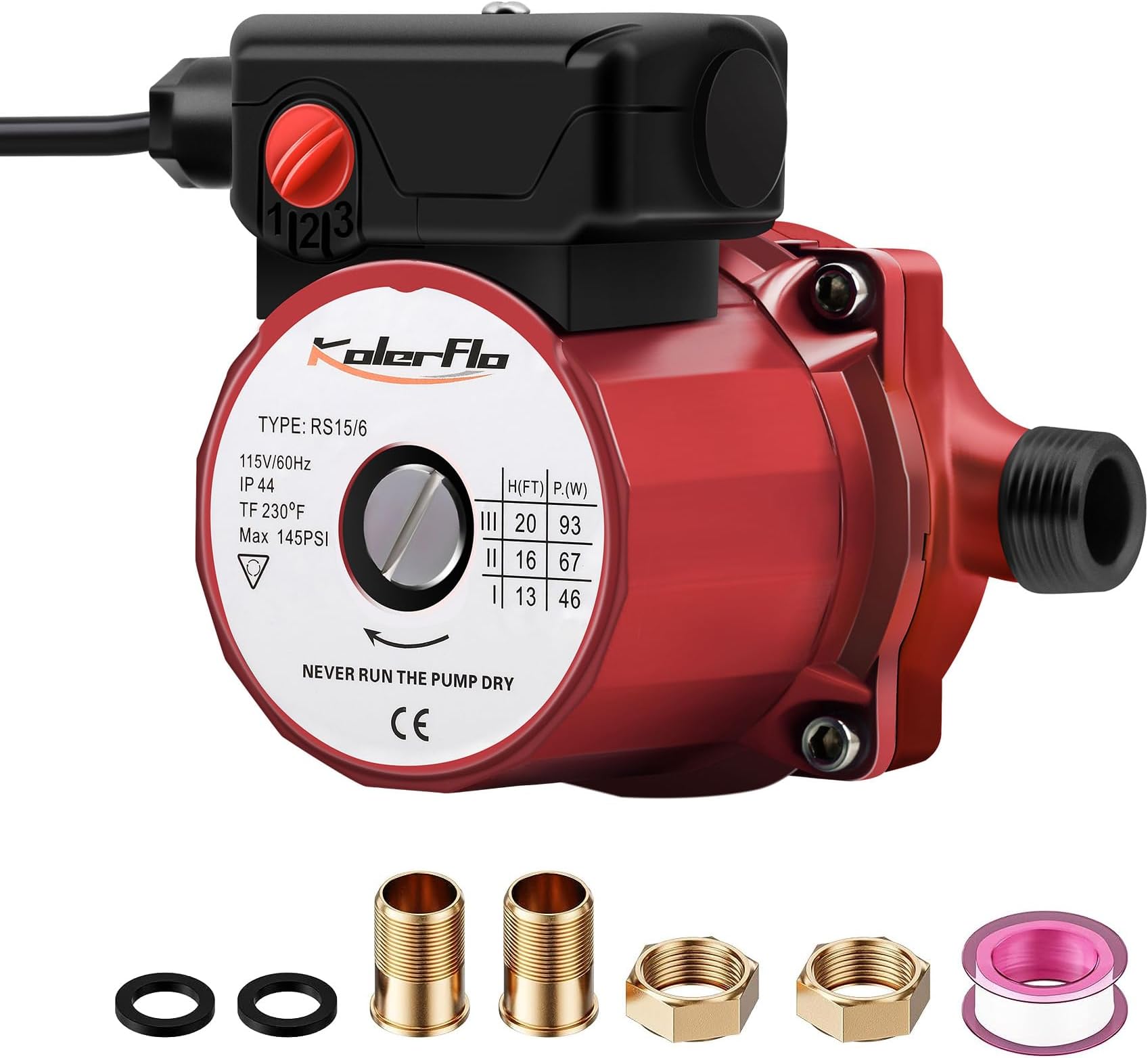 3/4 Inch Hot Water Circulating Pump 3-Speed Circulation Water Pump for Solar Heater System(RS15-6 Red)