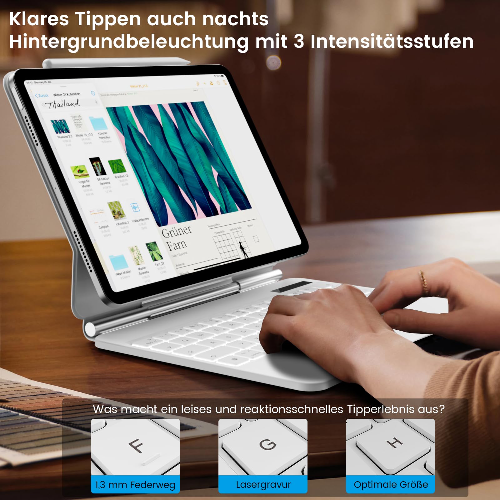 Hülle mit Tastatur für iPad A16 11 Generation 2025/10 Generation 2022 (11/10.9 Zoll), ipad Magic Keyboard mit schwebendem Cantilever Ständer, Beleuchtete Tasten, Multi Touch Trackpad, Weiß