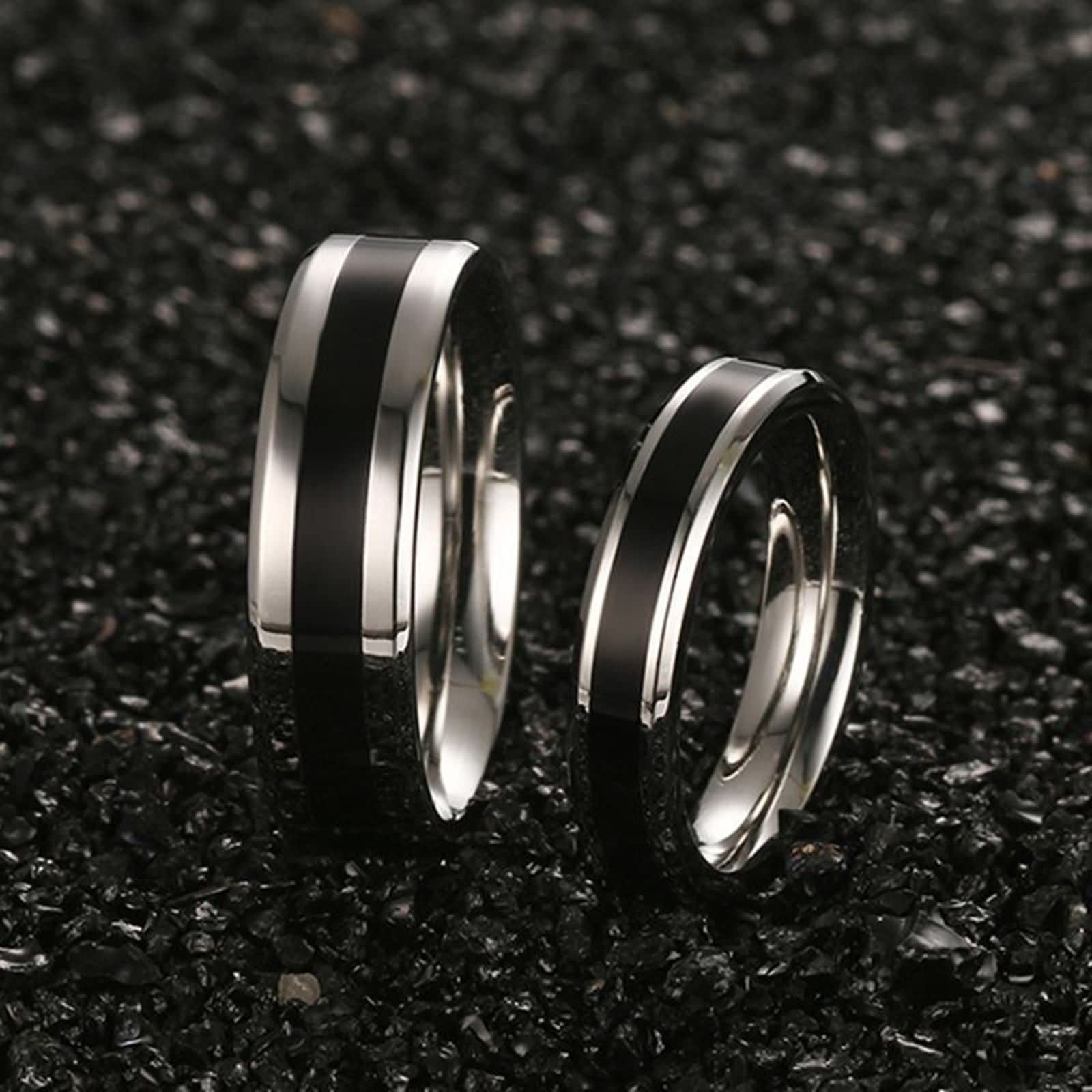 Anillo Mujer Anillos Hombre,Anillos Personalizables Pareja Anillos Pareja Acero Inoxidable Plata Negro 4/6MM con Redondo Pulido Anillo Alianza Pareja