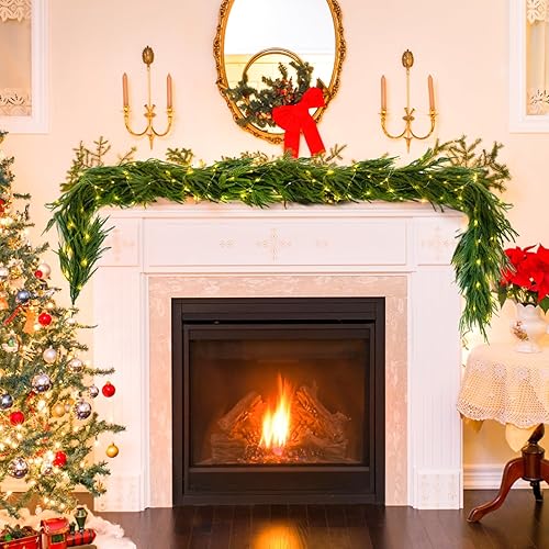 Miniatura 7 de Paquete de 2 guirnaldas artificiales de pino Norfolk de 6 pies, guirnalda de pino de invierno realista de Hyperzoo para manto, escalera, barandilla,