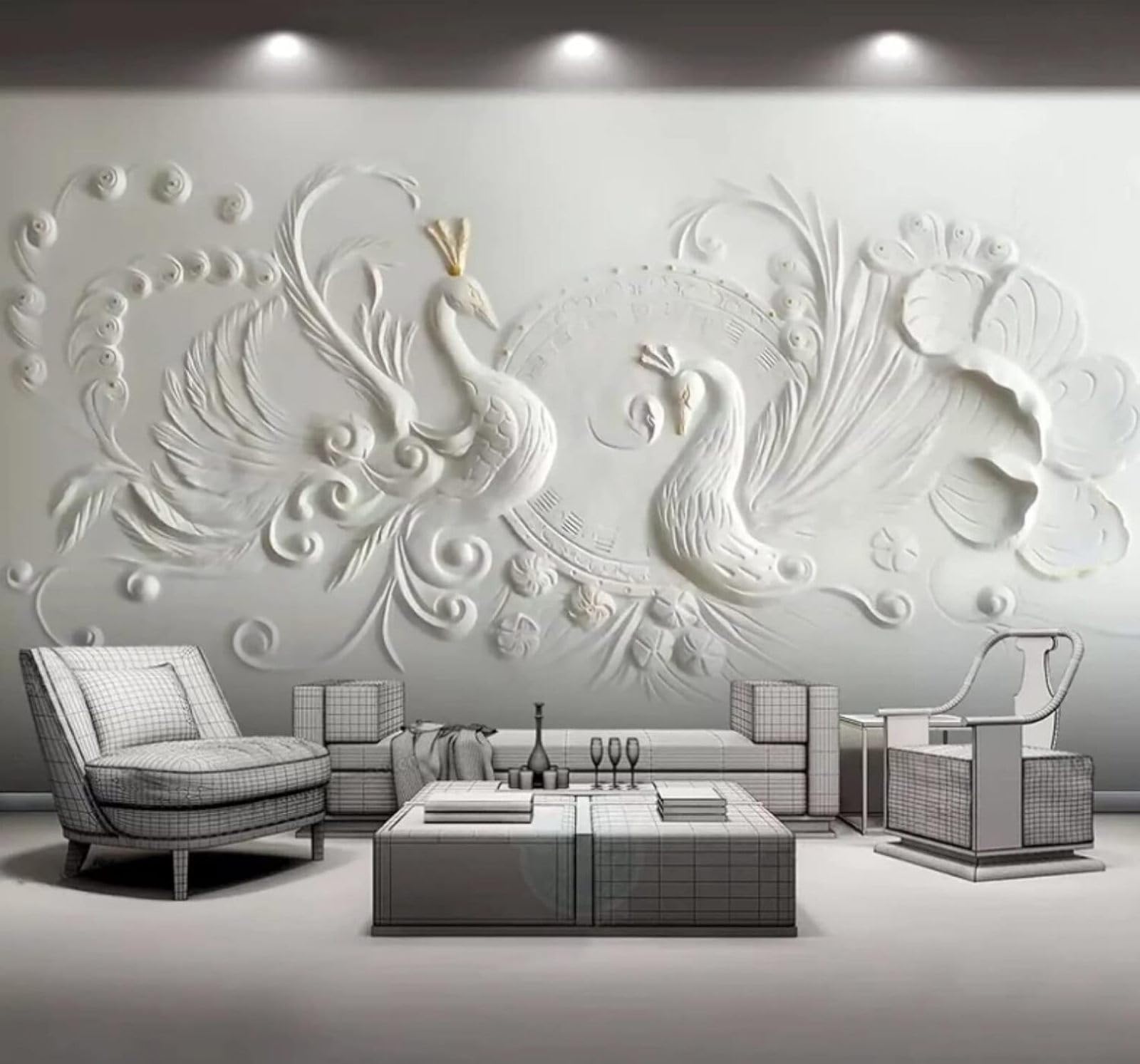 XLMING Minimalist Relief Three Dimensional Peacock Art 3D Wallpaper Luxury Silk Study Dining Feature Sofa Grey Bedroom Living Room Tv Decorative Wall-350cm×256cm