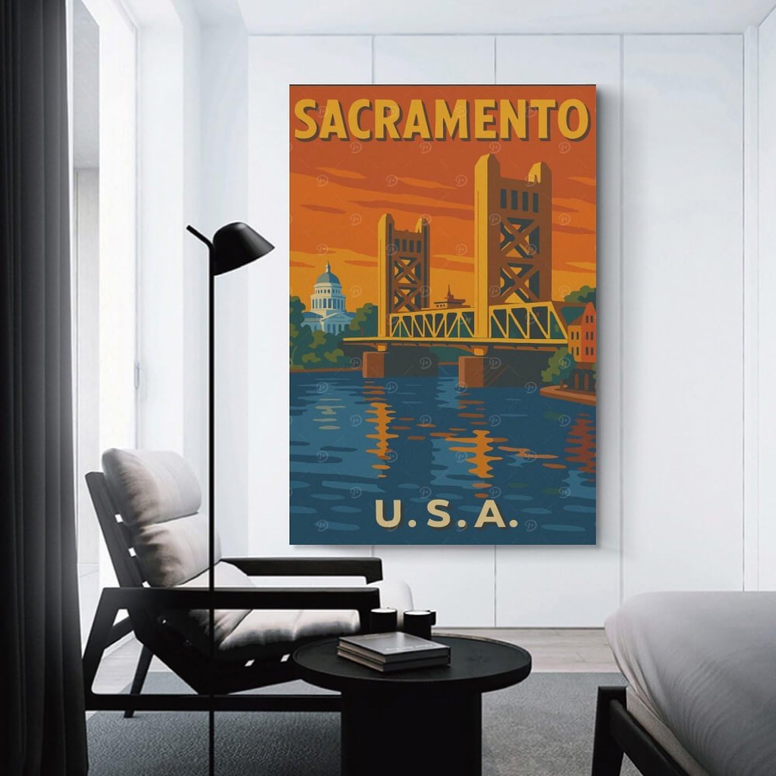 Junmoney Canvas Art Print Sacramento, California Travel Poster, 24x36inch(60x90cm), for Calm Bedrooms, Home Corners Or Flats, A Warm Accent for Relaxed Interiors