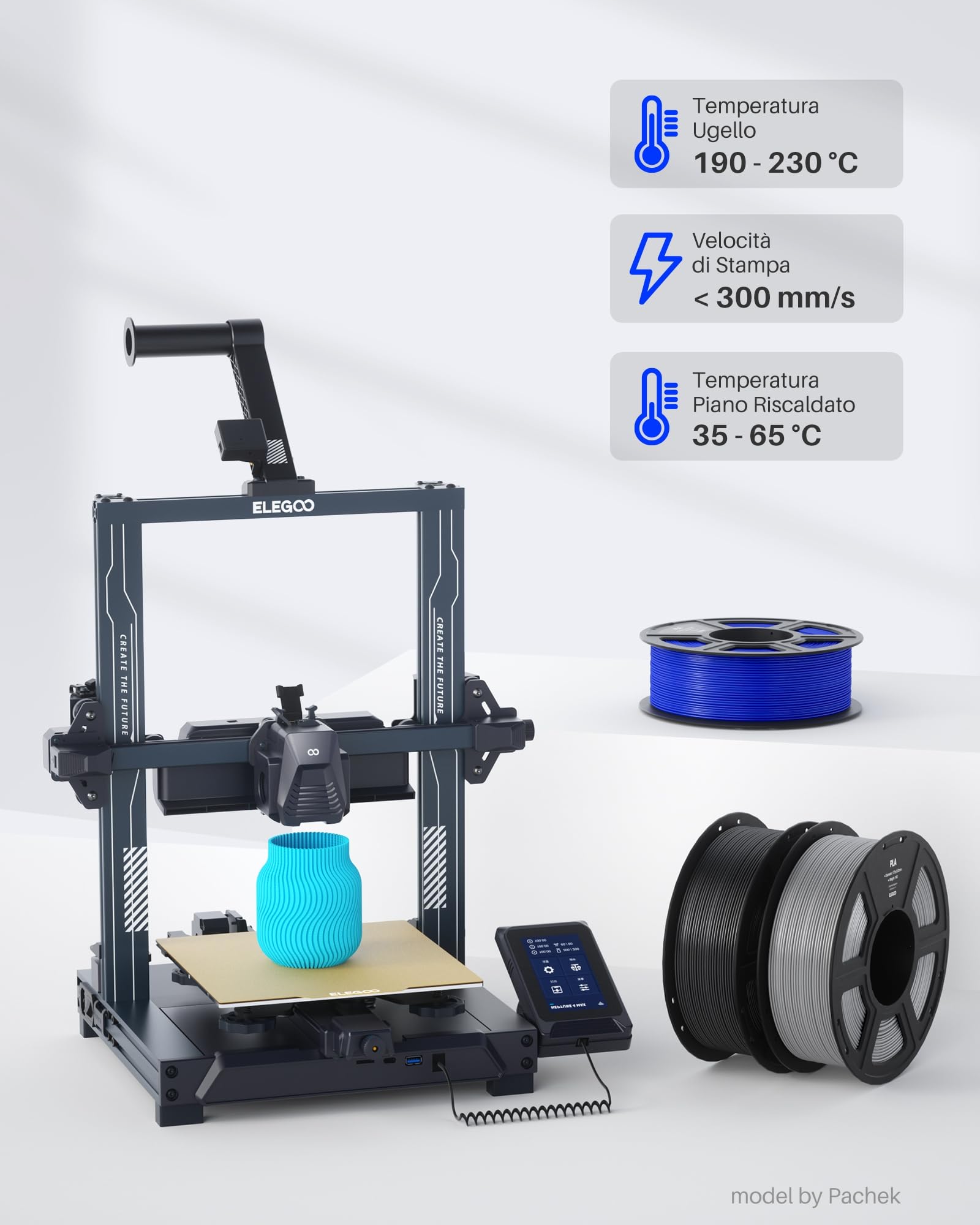 ELEGOO Filamento PLA 1,75mm Verde Mare 1KG, Filamento per Stampante 3D, Precisione Dimensionale ±0,02mm, Bobina da 1kg (2,2lbs), Compatibile con la Maggior Parte delle Stampanti 3D