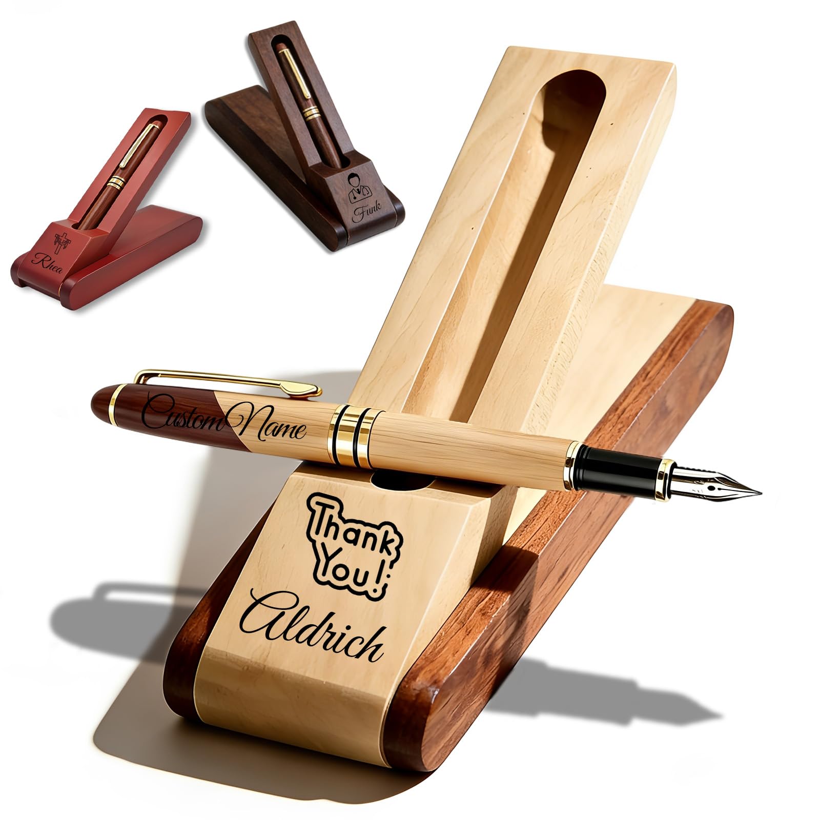 Personalised Wooden Ballpoint Pen Gift Set with Name Personalized Wood Pen Set with Engraved Business Wood Pens Gift for Men Women Boss Teacher Co-worker Friends (Personalised Pens 4)