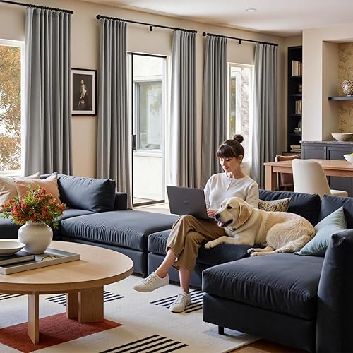 Miniatura 4 de Lazzzyt Cortinas de terciopelo para sala de estar gris, juego de 2 paneles de lujo suaves, cortinas con aislamiento térmico de 96 pulgadas de largo,