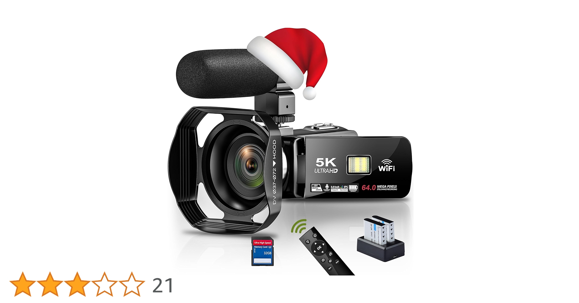 Amazon | ビデオカメラ 5K WIFI機能 動画撮影用カメラ 外付けマイクを