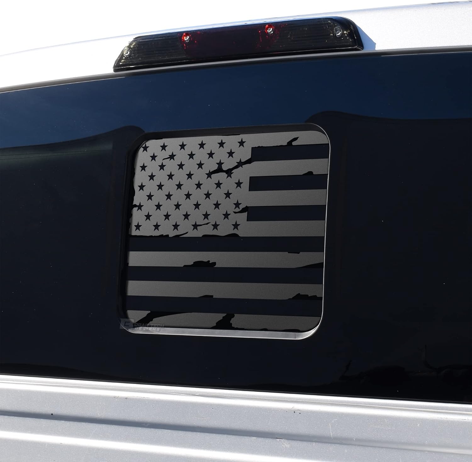 BOGAR TECH DESIGNS Rear Middle Distressed Window American Flag Vinyl Decal Compatible with and Fits F150 F250 F350, Matte Black