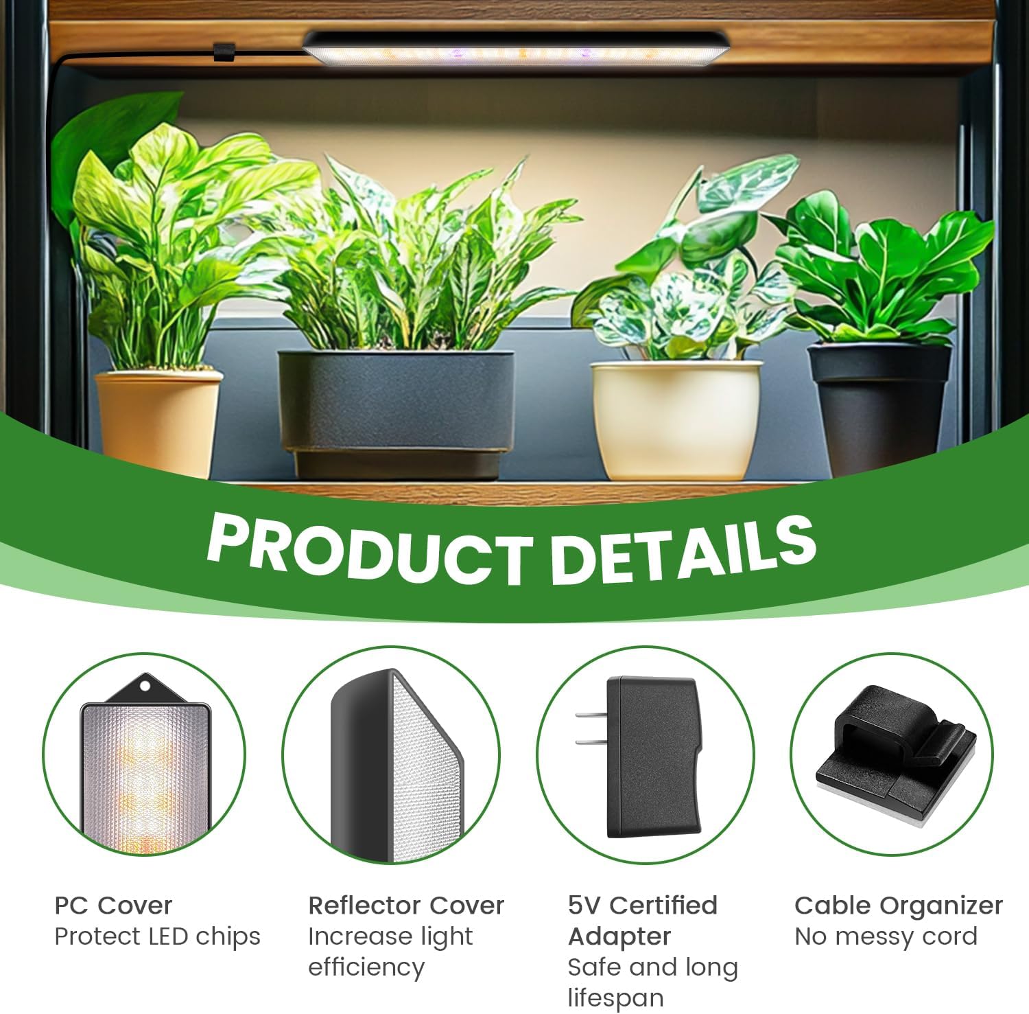 Wolezek Grow Light Strips for Indoor Plants, 630 LEDs Full Spectrum Plant Light for Indoor Growing with 6/12/16H Auto Timer, Grow Lamp Bar for Seedling Succulent, 13.8 Inches, 6 Pack