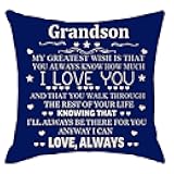 ITFRO Grandson Gift with Burlap Pillow Case Pillowcase for Chair Couch Decorative Square 18 Inch (Dark Blue)
