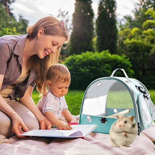 Miniatura 5 de Transportador de viaje para pájaros con perca de pie, jaula ligera y transpirable, bolsa de transporte para mascotas pequeña con correa para el